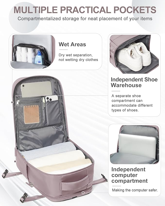 coowoz Travel Backpack Carry On for Women Man Gym Backpacks with Laptop Compartment Mochila de Viaje Teacher Personal Item Backpack Rucksack Airplane Accessories Must Haves Lotus Pink Small