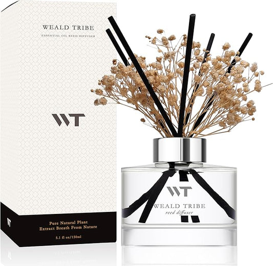 Flower Reed Diffuser Set Cashmere Tobacco Scent for Bathroom Accessories Shelf Decor & Air Fresheners, Sticks Defusers with 5.1 fl oz Essential Oils & Leaves, House Bedroom Office Decor & Gifts
