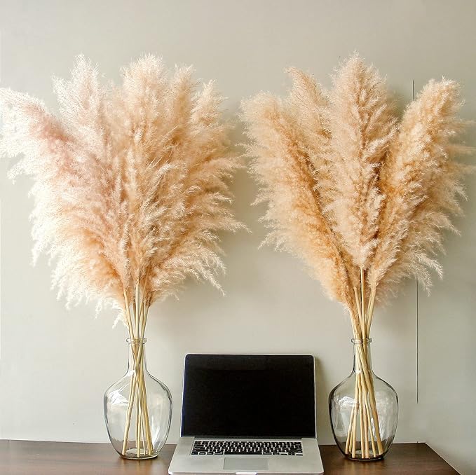 46" inch 10 Stems Natural Pampas Grass Decor Tall, Pompas Grass, Tall Pampas Grass for Weddingm, Farmhouse, Boho Home Decor (Beige)