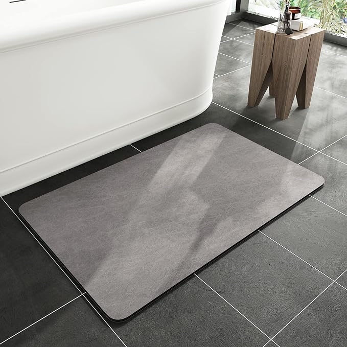 MontVoo -Bath Mat Rug-Rubber Backing Non Slip Quick Dry Absorbent Thin Bathroom Rugs Fit Under Door-Faux Suede Surface Bathroom Floor Mats-Shower Rug for in Front of Bathtub Shower Gray 17"x27.5"