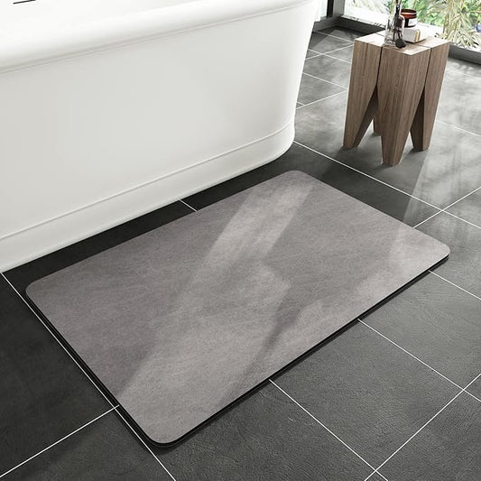 MontVoo -Bath Mat Rug-Rubber Backing Non Slip Quick Dry Absorbent Thin Bathroom Rugs Fit Under Door-Faux Suede Surface Bathroom Floor Mats-Shower Rug for in Front of Bathtub Shower Gray 17"x27.5"