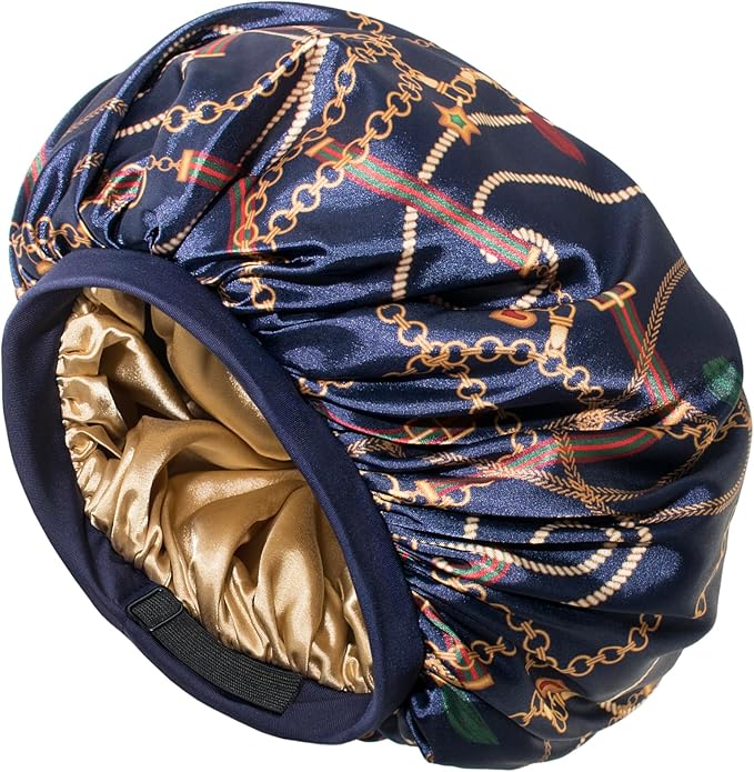 Satin Bonnet Adjustable Sleeping Silk Bonnet Black Women Men Double Layer Satin Silk Sleep Cap Hair Wrap Large Curly Hair
