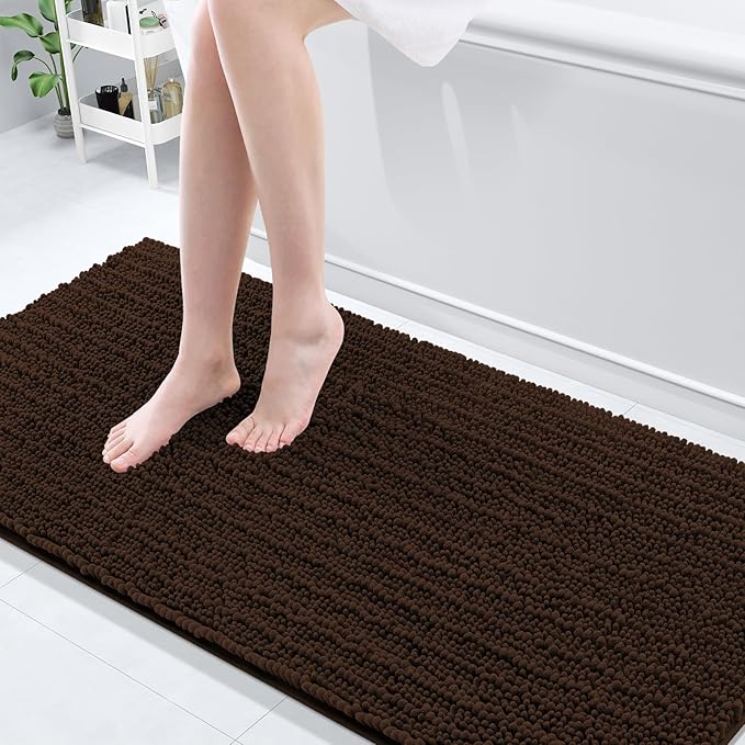 Arotive Luxury Chenille Bathroom Rug Mat, Extra Soft Thick Absorbent Shaggy Bath Rugs, Non-Slip Machine Wash Dry, Plush Bath Mats for Bathroom, Shower and Tub, 70x24, Brown