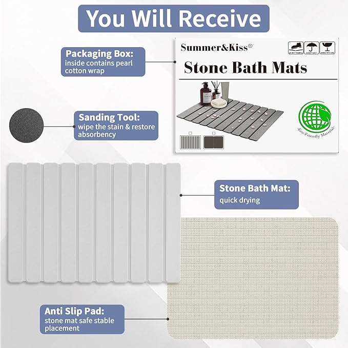 Foldable Stone Bath Mat, Quick Dry Stone Drying Mats for Bathroom, Super Absorbent Bath Mat, Non Slip, Large Diatomaceous Earth Dish Drying Mats for Kitchen Counter 23.5 x 15.4in, Off-White