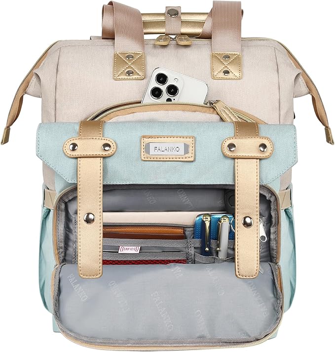 FALANKO Laptop Backpack for Women,15.6 inch Computer Backpack for Work School Nurse Teacher,with Laptop Compartment,USB Charging Port,Large Wide Open,Travel BackpackTravel School Outdoor Activities