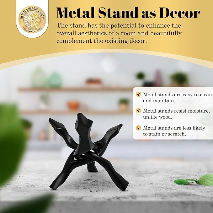 Tripod Stand - Home Decor Holder for Abalone Shell for Display or smudging, Crystal Ball, Trinket & Jewelry Dish, Bowls, Geodes, & More! Heavy Duty - New Age Imports, Inc. (4 INCH - Black Metal)