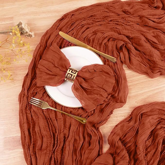 Cheesecloth Table Runner Boho Table Runner 13.3FT Long Terracotta Vintage Rustic Gauze Wedding Dining Table Decorations for Baby Shower Event Holiday Birthday Halloween Party Decorations
