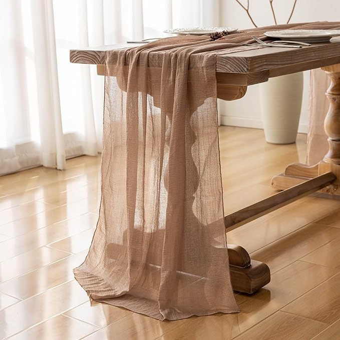 3pcs Nude Gauze Rustic Cheesecloth Table Runner 120 Inch 10 FT for Wedding Baby Shower Bridal Shower Birthday Engagement Garden Outdoor Party Long Sheer Boho Decorations