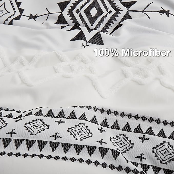 Oli Anderson Boho Duvet Cover Set King Size, Black and White Color Clash 3 PCS Microfiber Bedding Set, Durable and Super Soft Duvet Covers with Zipper and Ties, 104"*90"