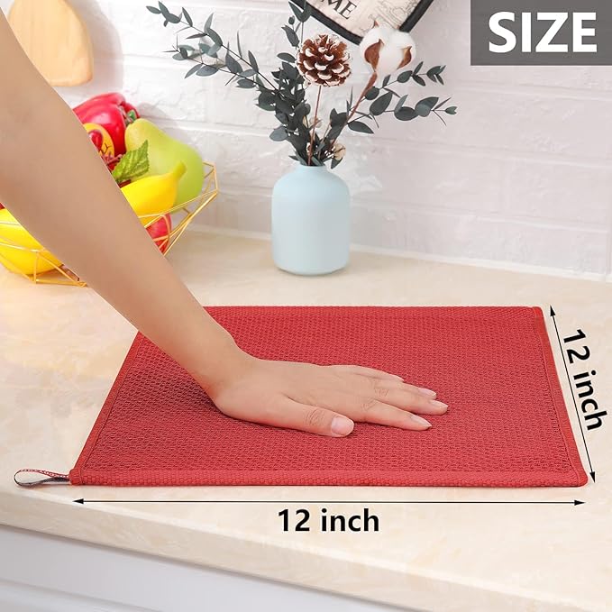 Homaxy 100% Cotton Waffle Weave Kitchen Dish Cloths, Ultra Soft Absorbent Quick Drying Dish Towels, 12 x 12 Inches, 6-Pack, Brick Red