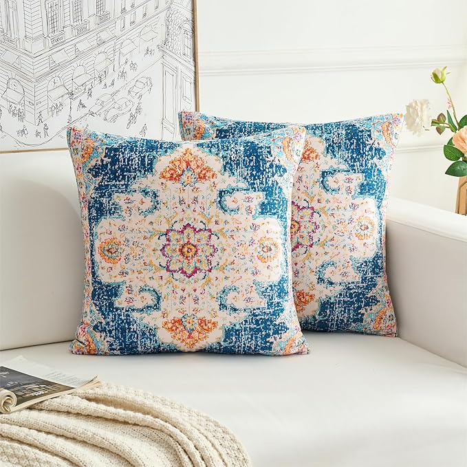 Boho Throw Pillow Covers 22x22 inch Set of 2,Boho Vintage Carpet Pattern Antique Ethnic Decor Double Sided Pattern Cushion Cover Soft Pillow Case Living Sofa Room Bed Square Pillow Cover