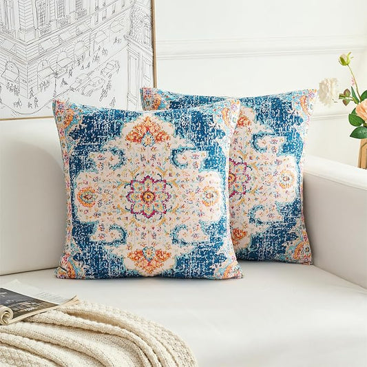 Boho Throw Pillow Covers 22x22 inch Set of 2,Boho Vintage Carpet Pattern Antique Ethnic Decor Double Sided Pattern Cushion Cover Soft Pillow Case Living Sofa Room Bed Square Pillow Cover