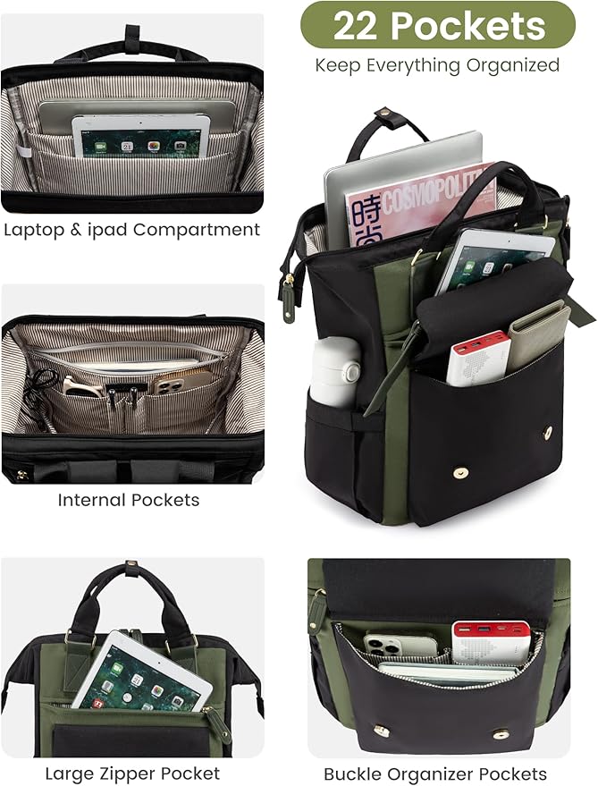 LOVEVOOK Laptop Backpack for Women Work Teacher Bag Travel Backpack, Stylish College Backpack Purse, Business Computer Laptop Bag Nurse Bags, Casual Daypack, 18 Inch