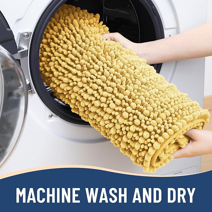 Arotive Luxury Chenille Bathroom Rug Mat, Extra Soft Thick Absorbent Shaggy Bath Rugs, Non-Slip Machine Wash Dry, Plush Bath Mats for Bathroom, Shower and Tub, 60x20, Yellow