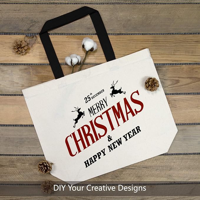 TOPDesign 12-Pack Canvas Tote Bags with Magnetic Snap, Reusable Grocery Shopping Bags, DIY Your Creative Designs