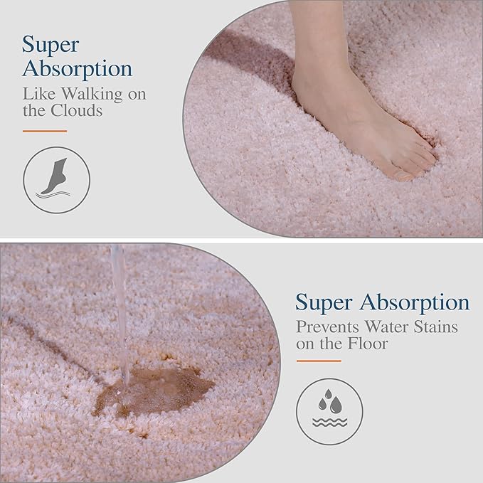 Walensee Bath Rug for Non-Slip Bath Mat (20 x 32, Dusty Pink) Water-Absorbent SoftMicrofiber Shaggy, Thick Plus Shower Mat