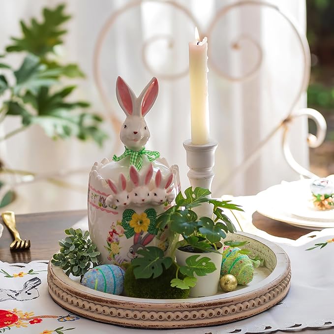 Hanobe Candle Tray Holder Decorative: Round Coffee Table Home Decor Centerpiece Boho White Serving Trays for Living Room Kitchen