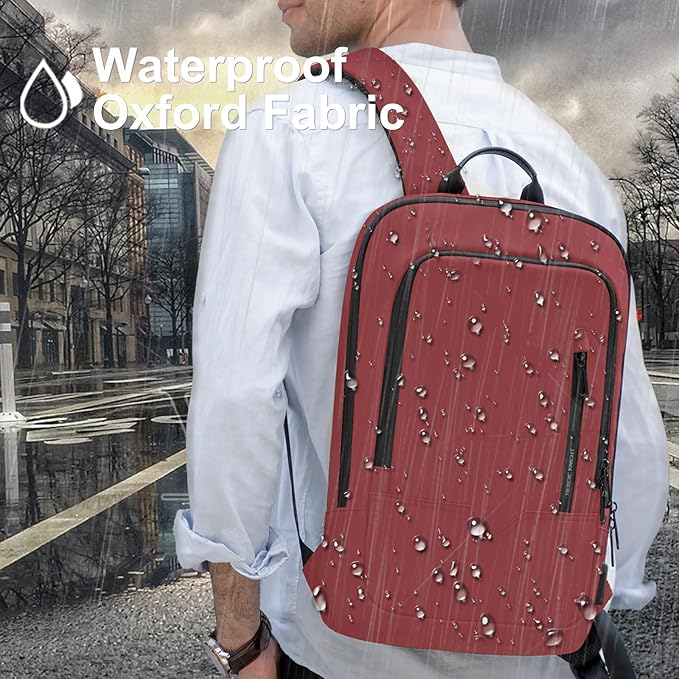 hk Backpack for Men Business Slim Backpack with USB Charger Computer Lightweight Anti-theft Travel (Red, 17.3 Inch)