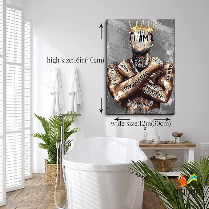 Framed African American Wall Art Inspirational Black Man Men Portrait Wall Art Afro King Poster Abstract Motivational Quotes Canvas Prints Painting Home Decor for Bedroom Living Room Gift for Black