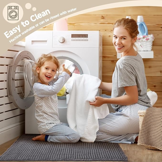 Waffle Bath Mat, Boho Bathroom Rugs Non Slip Washable Super Absorbent Quick Dry Bath Mat Farmhouse Bathroom Decor, 30"x20" Grey