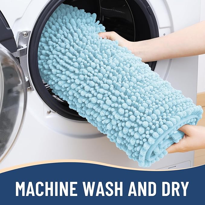 Arotive Luxury Chenille Bathroom Rug Mat, Extra Soft Thick Absorbent Shaggy Bath Rugs, Non-Slip Machine Wash Dry, Plush Bath Mats for Bathroom, Shower and Tub, 40x32, Blue