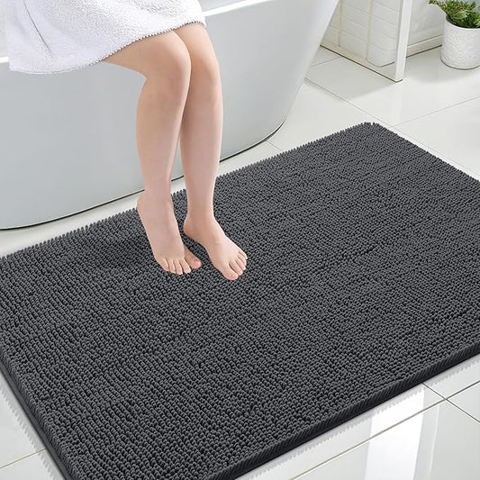 OLANLY Bathroom Rugs 44x32, Extra Soft Absorbent Chenille Bath Rugs, Rubber Backing Quick Dry, Machine Washable Bath Mats for Bathroom Floor, Tub and Shower, Home Decor Accessories, Dark Grey