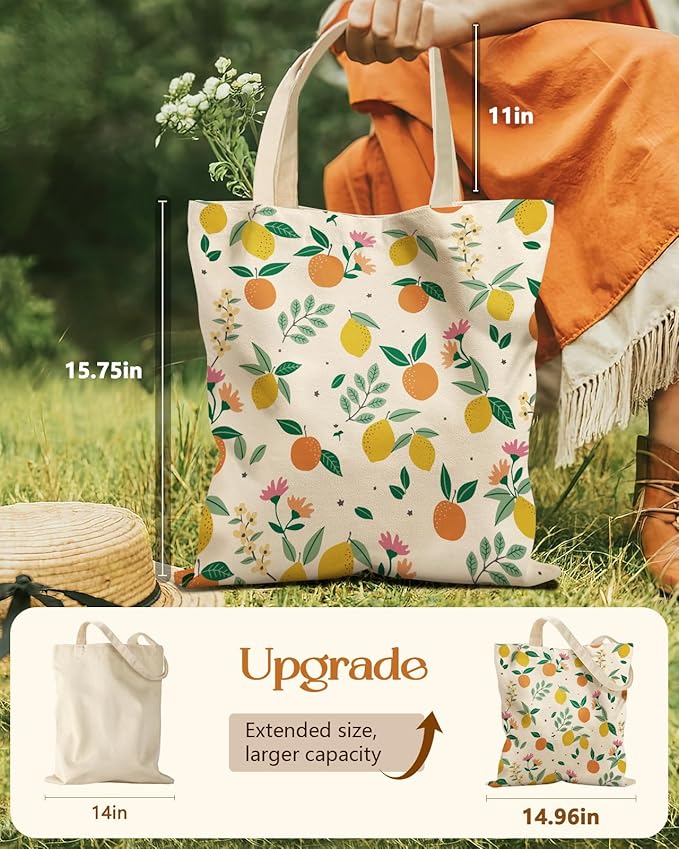 Aesthetic Tote Bag for Girls - with Magnetic Buckle and Zipper Inner Pocket for Women Lady Canvas Cotton Tote Bag