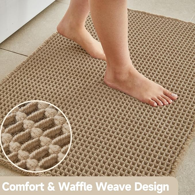 Waffle Runner Rug Bathroom, Long Boho Bathroom Rugs Non Slip Washable Super Absorbent Quick Dry Farmhouse Bath Mat, 72"x24" Khaki