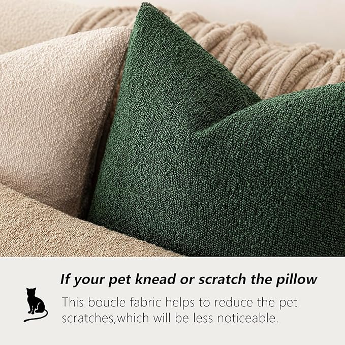 Foindtower Pack of 2 Textured Boucle Throw Pillow Covers Accent Solid Decorative Lumbar Pillow Cases Soft Couch Cushion Case for Chair Sofa Bedroom Living Room Home Decor 12x20 Inch Pine Green