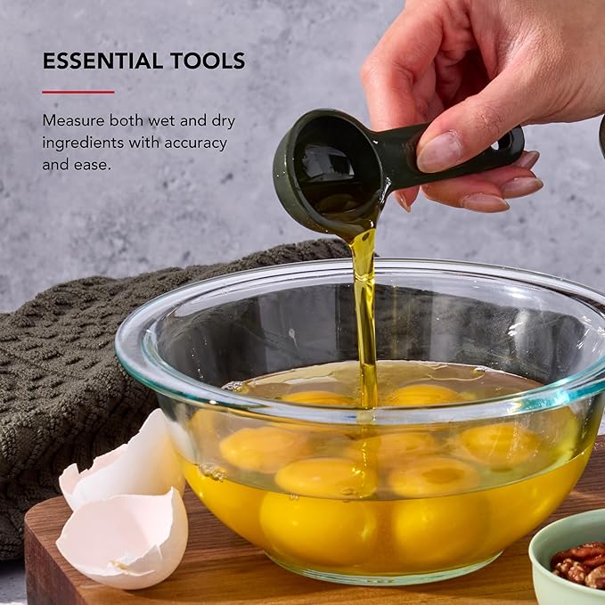 KitchenAid Plastic Measuring Cups and Spoon Set, Set of 9, /4, 1/2, 1/3, and 1 cup sizes, and 1 tbsp, 1/2 tbsp, 1 tsp, 1/2 tsp and 1/4 tsp, Evergreen