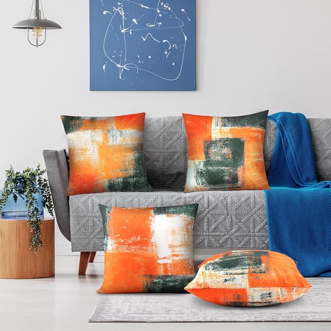 Decorative Throw Pillow Covers Burnt Orange Cushion Cover Taupe Abstract Art Painting 4 Pcs Pillowcase 18x18 Inch for Sofa Couch Bedroom Living Room Outdoor Home Décor