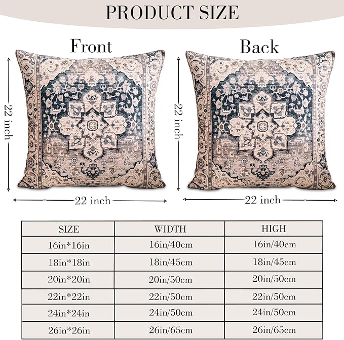 Boho Throw Pillow Covers 22x22 inch Set of 2,Boho Vintage Carpet Pattern Antique Ethnic Decor Double Sided Pattern Cushion Cover Soft Pillow Case Living Sofa Room Bed Square Pillow Cover