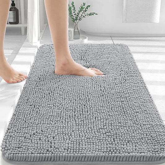 OLANLY Bathroom Rugs 30x20, Extra Soft Absorbent Chenille Bath Rugs, Rubber Backing Quick Dry, Machine Washable Bath Mats for Bathroom Floor, Tub and Shower, Home Decor Accessories, Light Grey