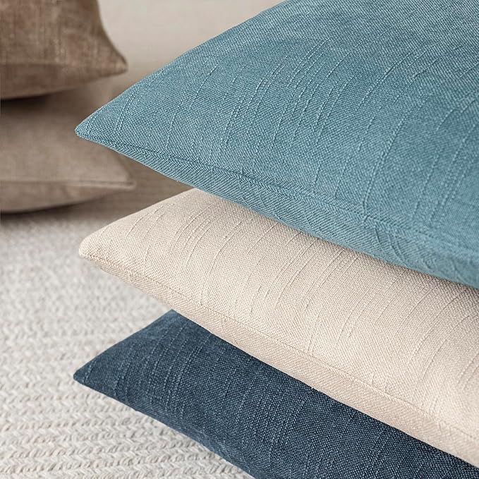 Foindtower Pack of 2 Textured Chenille Throw Decorative Pillow Covers Square Accent Solid Cushion Cover Neutral Farmhouse Pillow Case for Couch Sofa Bedroom Living Room 20x20 Inch,Light Blue