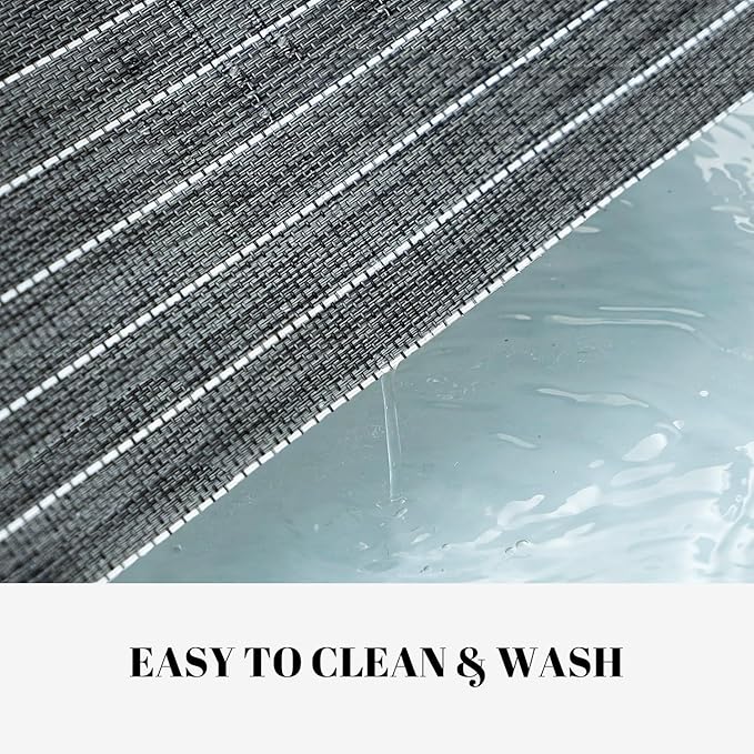 Placemats Set of 6 Vinyl/Plastic Woven Place Mats for Kitchen Table Indoor/Outdoor Washable Placemat Wipeable Dining Table Mats (Black Stripes,6)