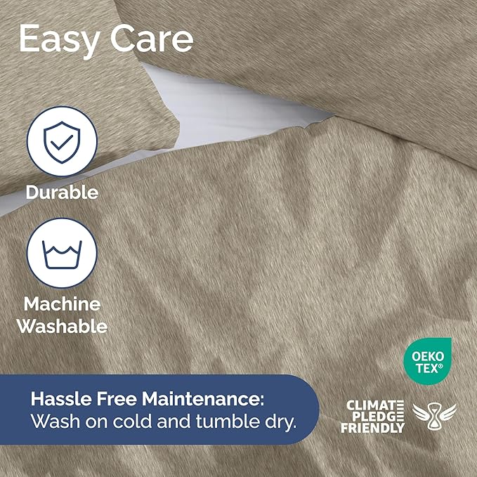 Duvet Cover King Size Set - Extra Soft King Size Duvet Cover 104 x 90 with 2 Pillow Shams - Hotel Luxury Easy Care and Fade Free w/Zipper Closures & Ties - Breathable Bedding Set (Heathered Beige)