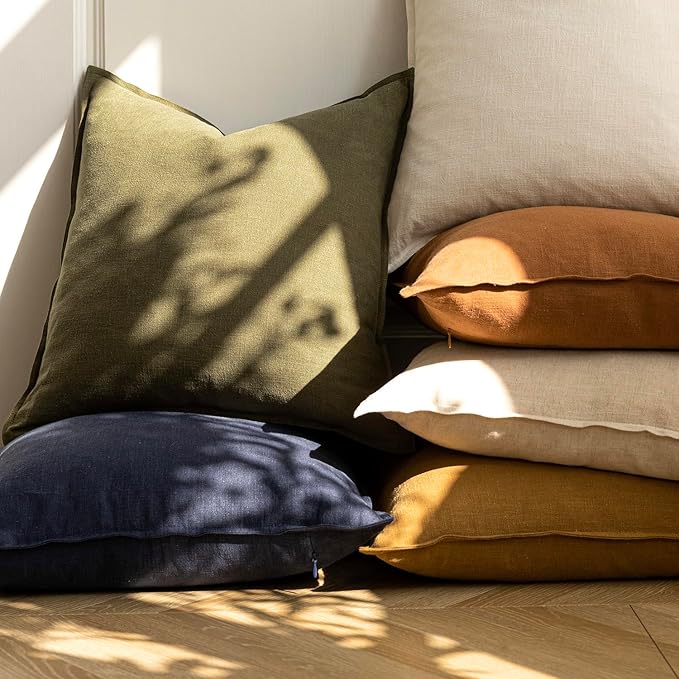 Foindtower Pack of 2, Decorative Linen Soild Throw Pillow Covers Soft Accent Cushion Case Boho Farmhouse Pillowcase for Couch Sofa Bedroom Living Room Home Decor 22 x 22 Inch Honey Mustard