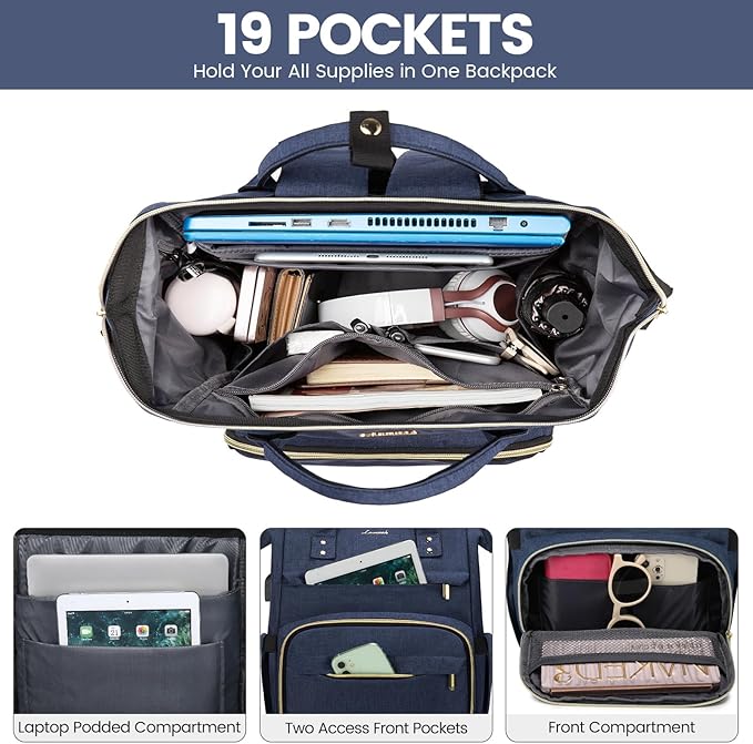 LOVEVOOK Laptop Backpack for Women,15.6 Inch Professional Womens Travel Backpack Purse Computer Laptop Bag Nurse Teacher Backpack,Waterproof College Work Bag Carry on Back Pack with USB Port,Dark Blue