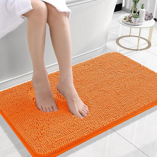 OLANLY Bathroom Rugs 24x16, Extra Soft Absorbent Chenille Bath Rugs, Rubber Backing Quick Dry, Machine Washable Bath Mats for Bathroom Floor, Tub and Shower, Home Decor Accessories, Orange