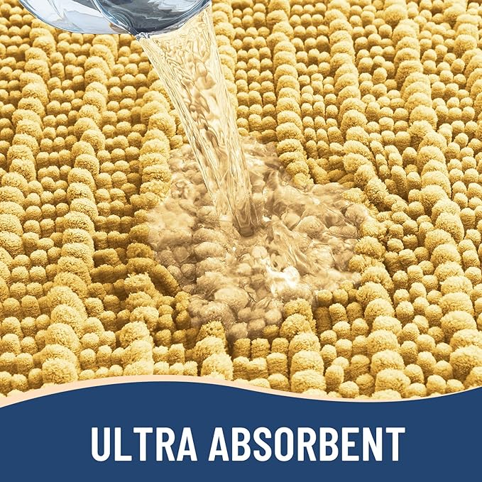 Arotive Luxury Chenille Bathroom Rug Mat, Extra Soft Thick Absorbent Shaggy Bath Rugs, Non-Slip Machine Wash Dry, Plush Bath Mats for Bathroom, Shower and Tub, 59x35, Yellow