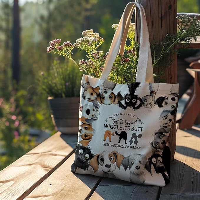 Dog Mom Canvas Tote Bags - Reusable Grocery Bags for Shopping, Funny Dog Lover Gifts for Women