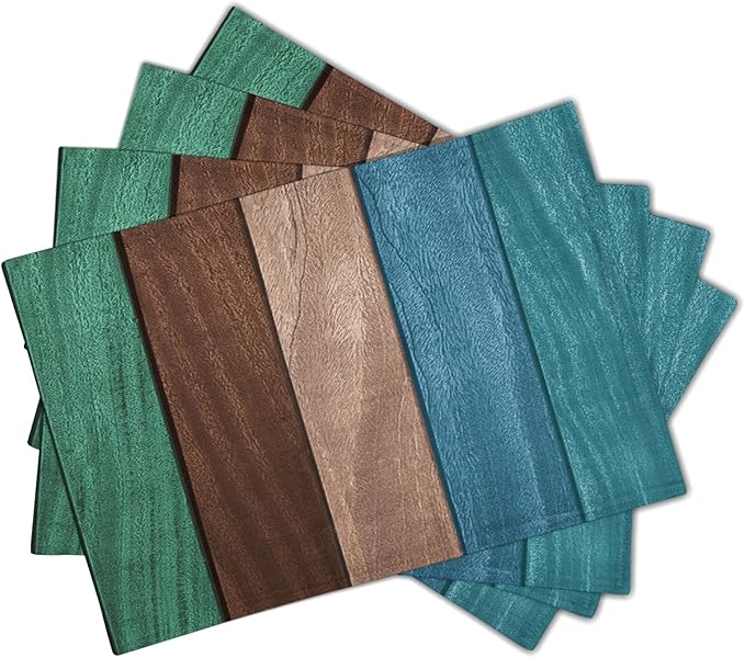 Giwawa Rustic Wood Placemats Set of 4- Vintage Teal Brown Wooden Board Linen Place Mat 12x18 Inch- Farmhouse Country Style Washable Non-Slip Table Mats for Kitchen Dining Cabin Decor