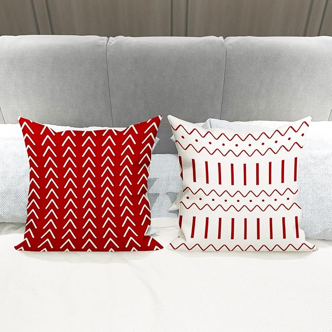 YCOLL Christmas Pillow Covers 20x20 Set of 4, Modern Sofa Throw Pillow Cover for Christmas Decor, Decorative Outdoor Linen Fabric Pillow Case for Couch Bed Car, Red