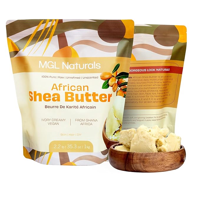 Raw African Shea Butter Ivory 2.2 lb, 100% Pure and Unrefined. Nourish and moisturize skin and hair. Use alone or DIY recipes. From Ghana, West Africa. (2.2 lb | 35.3 oz | 1kg)