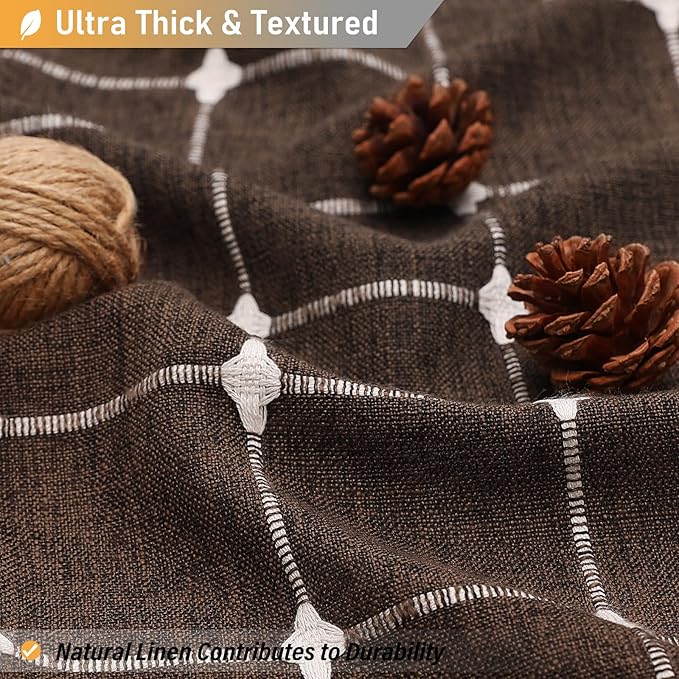 BTTN Extra Long Shower Curtain - 72x96 Inch Long Boho Chic Linen Fabric Heavy Duty Shower Curtain Set with Hooks, Tall Bohemian Farmhouse Shabby Chic Tassel Cloth Shower Curtains for Bathroom - Brown