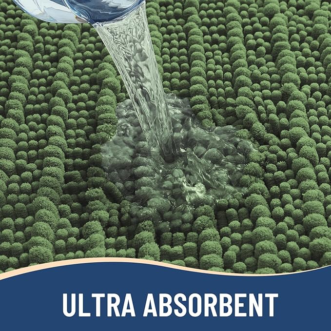 Arotive Luxury Chenille Bathroom Rug Mat, Extra Soft Thick Absorbent Shaggy Bath Rugs, Non-Slip Machine Wash Dry, Plush Bath Mats for Bathroom, Shower and Tub, 34x21, Olive Green