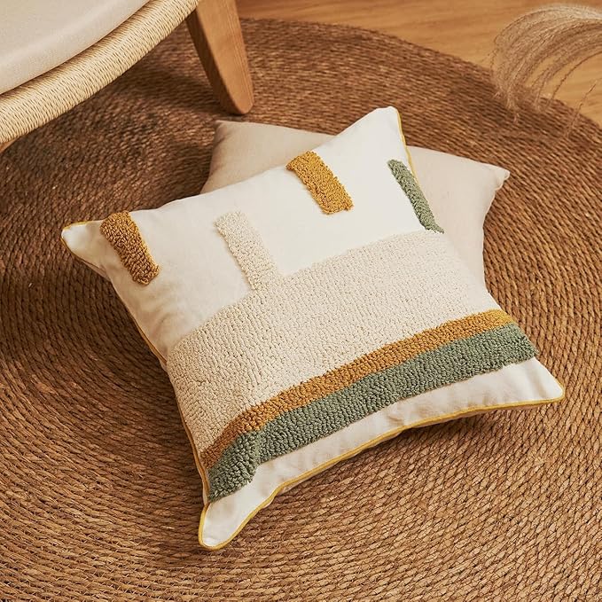 lifein 18x18 Pillow Covers Set of 2-Throw Pillow Cover,Tufted Boho Jacquard Pillow Covers,Farmhouse Decorative Pillow Cover,Pillow Cases for Gift,Couch,Sofa,Bed,Chair,Living Room,Home Decor(18x18inch)