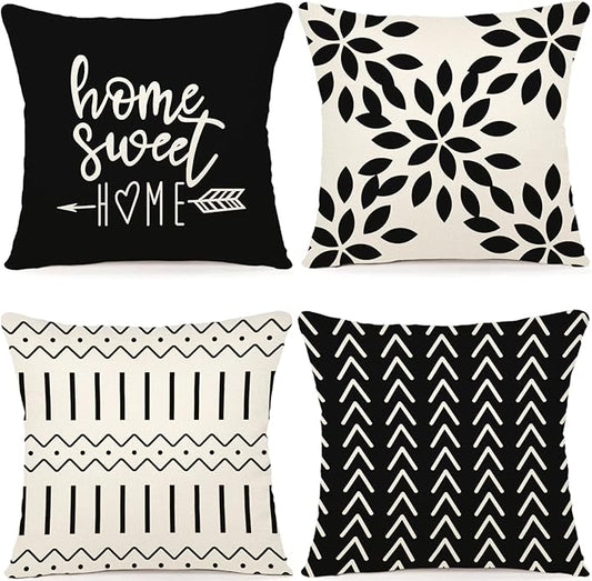 YCOLL Pillow Covers 22x22 Set of 4, Modern Sofa Throw Pillow Cover, Decorative Outdoor Linen Fabric Pillow Case for Couch Bed Car, Black