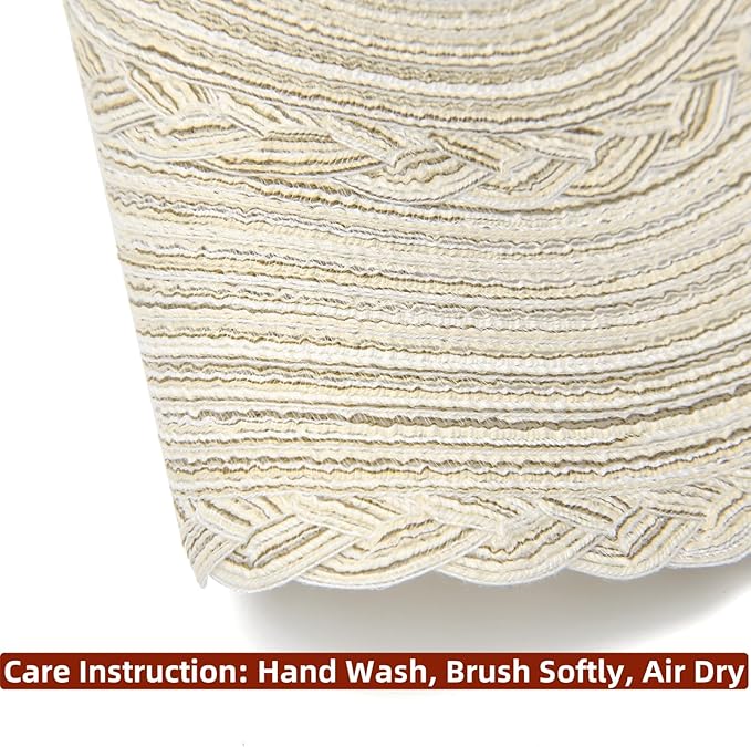 SHACOS Boho Round Placemats Set of 8 Braided Border Round Place Mats 15 inch Washable Dining Table Mats for Home Wedding Holiday Party (Ivory Bordered, 8)