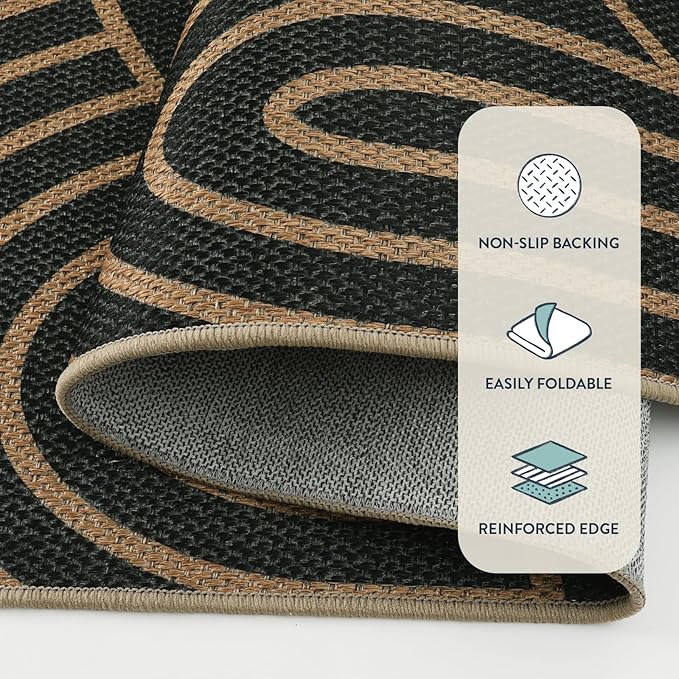 Lahome Modern Rainbow Easy Jute Patio Rug, 3x5 Washable Rugs for Entryway Farmhouse Carpet, Non Slip Indoor Door Mat Contemporary Throw Carpet for Laundry Guestroom Room Porch Decor